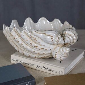 Elegant Cream and Tan Ceramic Shell Bowl